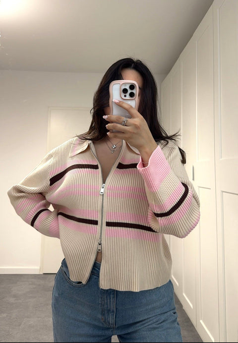 Striped Zip Cardigan Clara